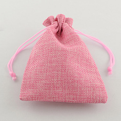 Mixed Color Polyester Imitation Burlap Packing Pouches Drawstring Bags, Mixed Style, Mixed Color, 13.5x9.5cm