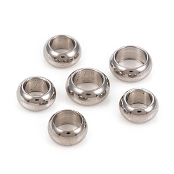Нержавеющая Сталь Цвет Не тускнеет 201 разделительные бусины из нержавеющей стали, бусины с большим отверстием, плоско-круглые, цвет нержавеющей стали, 8x4 мм, отверстие : 5 мм