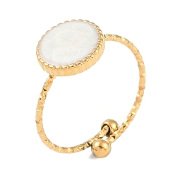 Настоящее золото 18K Ионное покрытие (IP) 304 плоские круглые открытые манжеты из нержавеющей стали с эмалью для женщин, реальный 18 k позолоченный, внутренний диаметр: регулируемый