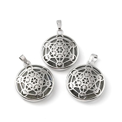 Лабрадорита Природные подвески лабрадорита, с реечной обшивкой латунными выводами, без кадмия и без свинца, плоский круглый со звездными подвесками, 32~32.5x27.5~28x7 мм, отверстие : 8.5x5 мм