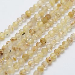 Quartz Rutilated Or naturelle quartz rutile rangées de perles, ronde, facette, 3mm, Trou: 0.5mm, Environ 130 pcs/chapelet, 15.3 pouce (39 cm)