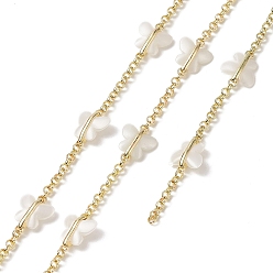 Golden Rack Plating Brass Rolo Chains, with Plastic Pearl Butterfly Beaded, Unwelded, with Card Paper, Golden, 10x9.5x3.5mm