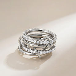 Платина Латунные микро проложить пальцев кольца кубического циркония, штабелируемые кольца, платина, размер США 7 (17.3 мм)