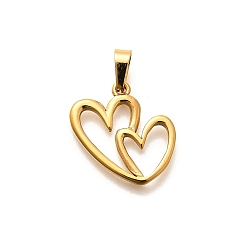 Настоящее золото 18K 304 подвески из нержавеющей стали, шарма сердца, реальный 18 k позолоченный, 9x18.5x2 мм, отверстие : 5.5x3 мм