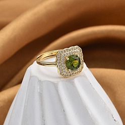 Настоящее золото 18K Регулируемая стойка покрытие латунь микро паве кубический цирконий перстни для женщин, долговечный, квадратный, реальный 18 k позолоченный, 12.5x12.5 мм, внутренний диаметр: 17 мм