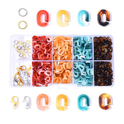 Mixed Color 800Pcs 4 Colors Oval Acrylic Linking Rings, 20Pcs Iron Jump Rings, 8Pcs Zinc Alloy Lobster Claw Clasps, for DIY Glasses Chain Kits, Mixed Color, 9x6.5x2mm, Inner Diameter: 5mm, 800pcs
