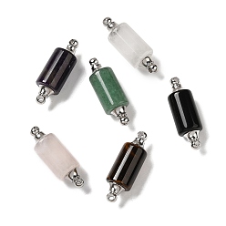 Mixed Stone Natural Mixed Stone Connector Charms, with Stainless Steel Color Plated 304 Stainless Steel Findings, Column Links, 36x12mm, Hole: 1.2~1.4mm