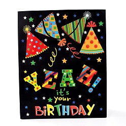 Hat Bolsas de papel rectangulares con tema de cumpleaños, con asas, para bolsas de regalo y bolsas de compras, patrón de sombrero, 26x10x32 cm