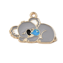 Gray Alloy Enamel Pendants, Koala Charms, Golden, Gray, 18.5x26.5x1.5mm, Hole: 1.8mm