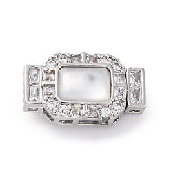 Платина Прямоугольные застежки-коробочки из латуни с микропаве из прозрачного кубического циркония, без кадмия, без никеля и без свинца, с белой скорлупой, платина, 20.5x11.5x8 мм, отверстие : 1.5x1.5 мм