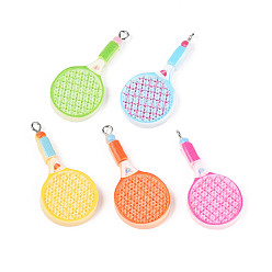 (52) Непрозрачная лаванда Подвески из непрозрачной смолы на спортивную тематику, ракетки для бадминтона, с платиновыми железными петлями, разноцветные, 38~39.5x18~19x4.5~5 мм, отверстие : 2 мм