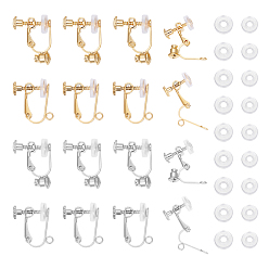 Золотой & Цвет Нержавеющей Стали 16 шт. 4 стили 304 конвертер фурнитуры из нержавеющей стали, для не проколотых ушей, с петлями и силиконовым зажимом (шт.) на подушечках серег, золотые и нержавеющая сталь цвет, 32 мм, отверстие : 14~17.5x12.7~18x5 мм, 1.8 шт / стиль