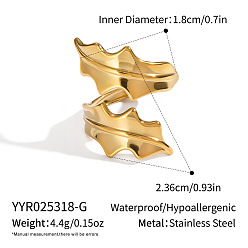 Настоящее золото 18K 304 регулируемые манжеты из нержавеющей стали с открытыми кольцами для женщин, лист, реальный 18 k позолоченный, 23.6 мм, внутренний диаметр: 18 мм
