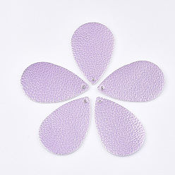 Сливовый Кожаные подвески pu, слеза, слива, 37.5x25~27x1.8 мм, отверстие : 2 мм