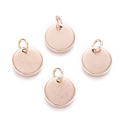 Розовое Золото Ионное покрытие (ip) 304 брелоки из нержавеющей стали, с прыжковых колец, штамповка заготовок тегов, плоско-круглые, розовое золото , 10x1 мм, отверстие : 3.5 мм