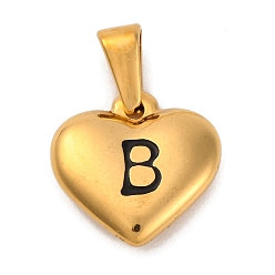 Letter B 304 подвески из нержавеющей стали, сердце с черной буквой, золотые, В письме, 16x16x4.5 мм, отверстие : 7x3 мм