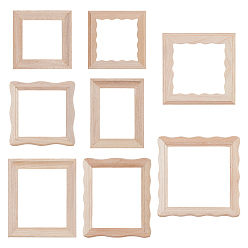 BurlyWood 9Pcs 9 Styles Wooden Photo Frame, Dollhouse Decorations, BurlyWood, 60~80x56~80x5.5~6.5mm, Inner Diameter: 40~60x35.5~51mm, 1pc/style