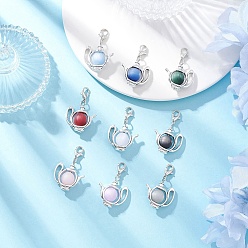 (52) Непрозрачная лаванда Чайник тибетский стиль сплав и смола имитация кошачьего глаза подвеска украшения, с карабин-лобстерами , разноцветные, 36.5 мм