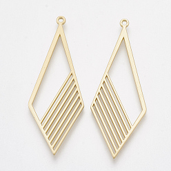 Matte Gold Color Smooth Surface Alloy Pendants, Rhombus, Matte Gold Color, 49x18x1.5mm, Hole: 1.5mm