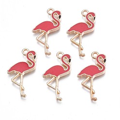 Малиновый Подвески из эмали и сплава, без кадмия, без никеля и без свинца, золотой свет, форма фламинго, малиновый, 25.5x15x2 мм, отверстие : 1.6 мм