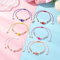 (52) Непрозрачная лаванда 6 шт. браслеты из стеклянного бисера и плетеного бисера из смолы, плетеные браслеты из нейлоновой нити для женщин, цветок розы, разноцветные, внутренний диаметр: 3.46 дюйм (8.8 см)