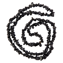 Obsidian 3 Strang natürliche Obsidian Chip Perlenstränge, 5~8x5~8 mm, Bohrung: 1 mm, ungefähr 31.5 Zoll