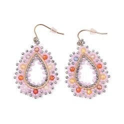 Золотой Вакуумное покрытие pvd 316 серьги-подвески из нержавеющей стали, серьги из стеклянных бусин и микропаве из кубических цирконий, слеза, золотые, 48x30 мм