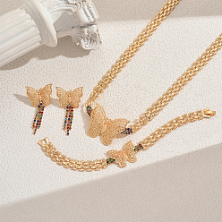 Золотой Элегантные железные браслеты, серьги и ожерелья с бабочками из кубического циркония для женщин, свадебная вечеринка, золотые
