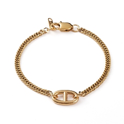 Golden 304 Stainless Steel Oval Link Bracelets, with Diamond Cut Chunky Curb Chains, Golden, 7-7/8 inch(20cm)