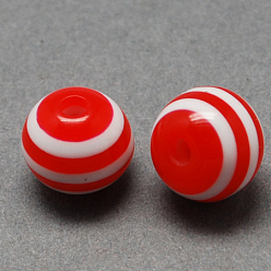 Red Round Striped Resin Beads, Red, 20x18mm, Hole: 3mm