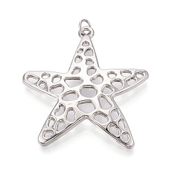 Платина Латунные подвески, без кадмия и без свинца, звезда, с целью перехода в кольце, платина, 40x37x5 мм, отверстие : 3.5 мм