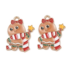 Gingerbread Man Подвески из эмалевого сплава с рождественской тематикой, золотые, очаровательные пряничные человечки, 24.5x18x2 мм, отверстие : 2 мм