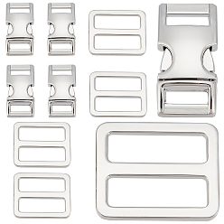 Platinum 10Pcs 2 Style Alloy Adjustable Quick Side Release Buckles, for Luggage Straps Backpack Repairing, Rectangle, Platinum, 30x15x7mm, Hole: 10.5x3mm, 2 style, 5pcs/style, 10pcs