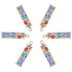 Golden 5Pcs Brass Micro Pave Clear Cubic Zirconia Pendants, with Enamel and Jump Rings, Rectangle with Fox, Long-Lasting Plated, Golden, 27x7.5x2mm, Hole: 3.5mm