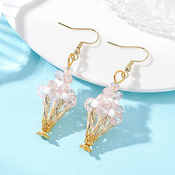 Розовый Болтающие серьги из стекла, с 304 нержавеющей стали серьги крючки, мороженое, золотые, туманная роза, 54.5x18 мм