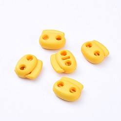 Yellow Plastic Spring Cord Locks, 2 Hole Drawstring Toggle Spring Clasp, Yellow, 17.5x19.5x7.5mm, Hole: 4.5mm