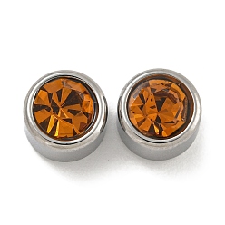 Шоколадный 304 нержавеющая сталь с 9 стеклянными бусинами-стразами, плоско-круглые, платина, цвет шоколада, 8x6.5 мм, отверстие : 1.8 мм