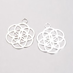 Серебро Латунные филигранные подвески, цветок, серебряный цвет гальваническим, 24x20x0.5 мм, отверстие : 3 мм