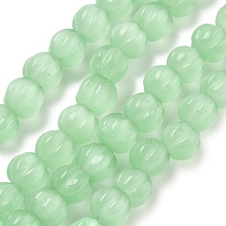 Бледно-Зеленый Бусины Кошачие Глаза, тыквенные шарики, бледно-зеленый, 9x8~8.5 мм, отверстие : 0.8 мм, около 39 шт / нитка, 12.20'' (31 см)