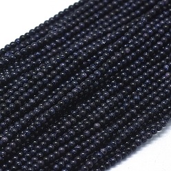 Blue Goldstone Synthetic Blue Goldstone Beads Strands, Round, 2mm, Hole: 0.8mm, about 190pcs/strand, 15.35 inch(39cm)