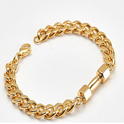 Золотой 304 мужские браслеты-цепочки с кубинскими звеньями из нержавеющей стали, гантель, золотые, 8.27 дюйм (21 см)