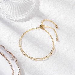 Настоящее золото 18K Регулируемые браслеты из латуни, браслеты-цепочки из скрепок и тросов для женщин, с пластиковым круглым брелоком ccb, реальный 18 k позолоченный, 10-3/4 дюйм (27.2 см)