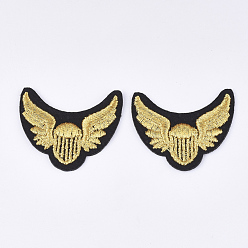 LightKhaki Computerized Embroidery Cloth Iron on/Sew on Patches, Appliques, Costume Accessories, Wing, Gold, 40x45x1.5mm