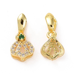 Real 18K Gold Plated Brass Micro Pave Green Cubic Zirconia Ice Pick Pinch Bails, Crown, Real 18K Gold Plated, 18x8.7x6mm