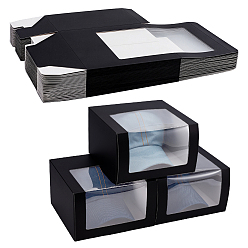 Black Paper Cap Hat Packing Boxes with Visible Window, Rectangle, Black, 19.5x12x19.5cm