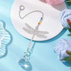 Dragonfly Стеклянные каплевидные подвесные ловцы солнца, звенья из нержавеющей стали для декора на открытом воздухе и в саду, цвет нержавеющей стали, стрекоза, 225~262 мм