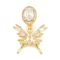 Настоящее золото 18K Латунные микропаве прозрачные подвески с фианитом, бабочки прелести, без кадмия и без свинца, стойки покрытие, долговечный, реальный 18 k позолоченный, 26 мм