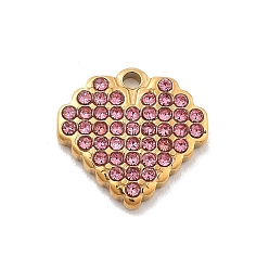 Розовый 304 из нержавеющей стали амулеты горный хрусталь, сердце, ионное покрытие (ip), реальный 14 k позолоченный, светло-розовый, 11.5x11.5x2 мм, отверстие : 1 мм