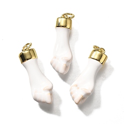 Белый Латунь эмаль подвески, с целью перехода в кольце, ручные прелести, без кадмия и без свинца, прочное покрытие, реальный 18 k позолоченный, белые, 27x9x6 мм, отверстие : 3 мм