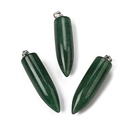 Зеленый Авантюрин Натуральный зеленый авантюрин отметил кулоны, Подвески в форме пули с 304 защелкивающимися креплениями из нержавеющей стали, цвет нержавеющей стали, 45x11.5~12 мм, отверстие : 7x4 мм